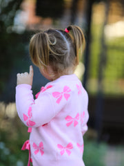 Pink Baby Bow Ribbon Ties Sweater Cardigan