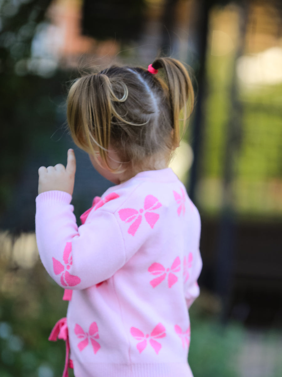 Pink Baby Bow Ribbon Ties Sweater Cardigan