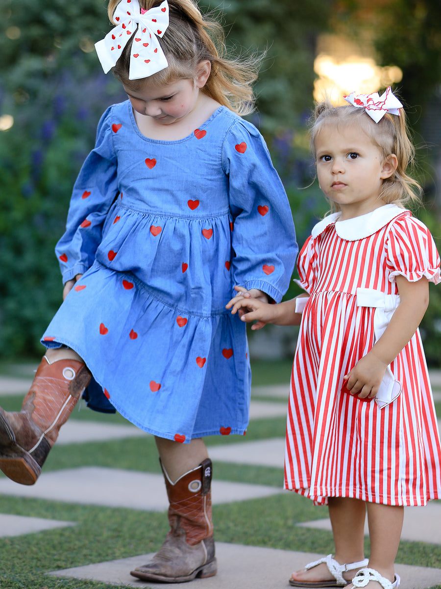 Denim Heart Dress for Girls – Long Sleeve Valentine Outfit