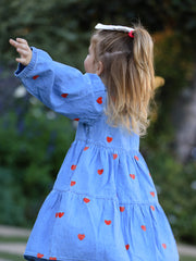Denim Heart Dress for Girls – Long Sleeve Valentine Outfit