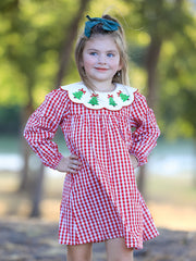 Christmas Embroidered Christmas Tree Plaid Girls Dress