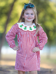 Christmas Embroidered Christmas Tree Plaid Girls Dress