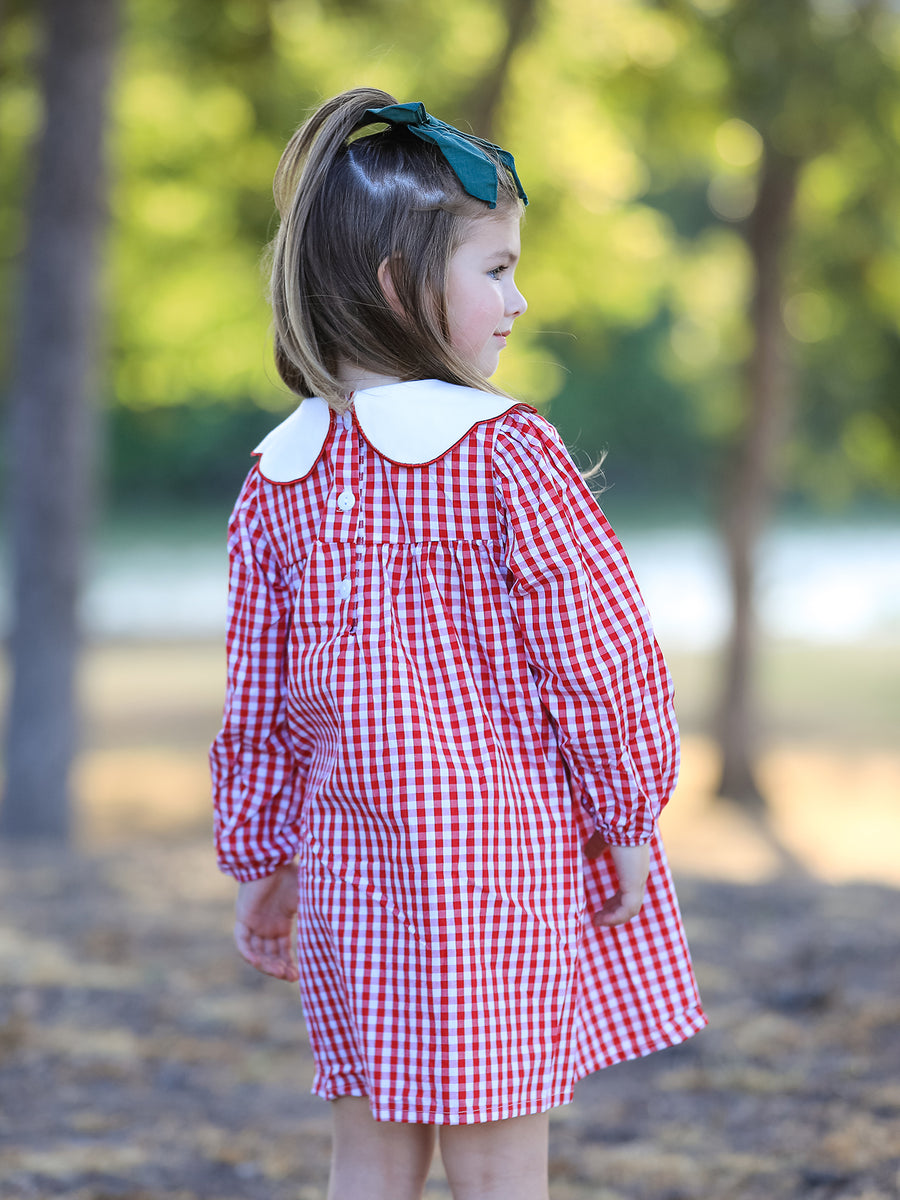 Christmas Embroidered Christmas Tree Plaid Girls Dress