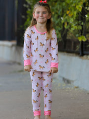 Western Horse Print Girls Pajamas Set Long Sleeve Leggings