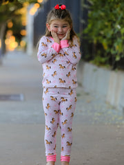 Western Horse Print Girls Pajamas Set Long Sleeve Leggings