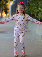 Western Horse Print Girls Pajamas Set Long Sleeve Leggings