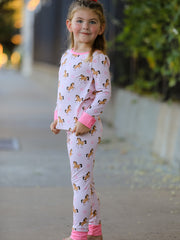 Western Horse Print Girls Pajamas Set Long Sleeve Leggings