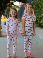 Western Horse Print Girls Pajamas Set Long Sleeve Leggings
