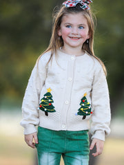 Christmas Tree Knit Cardigan Kids Holiday Sweater Button Front