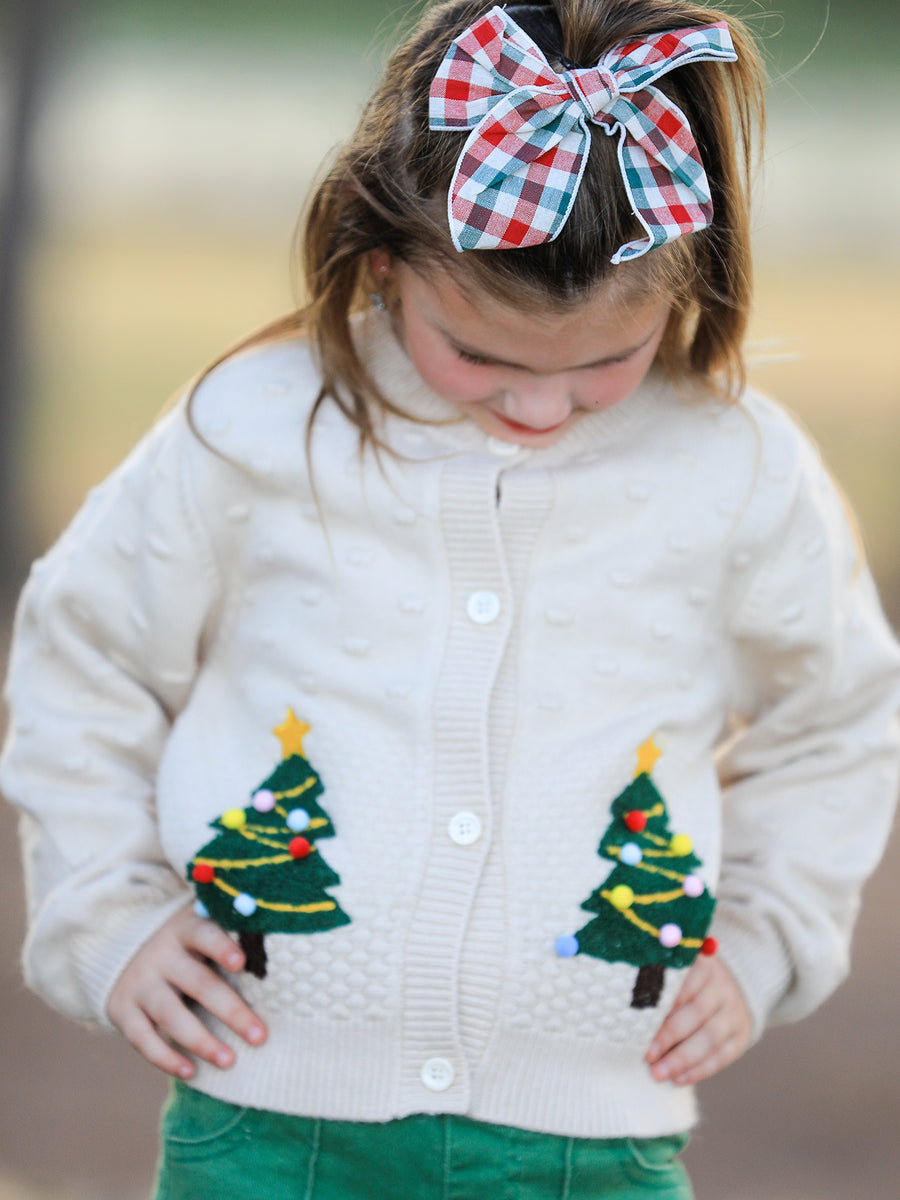 Christmas Tree Knit Cardigan Kids Holiday Sweater Button Front