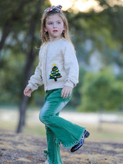 Christmas Tree Knit Cardigan Kids Holiday Sweater Button Front
