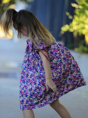 Purple Floral Bow Petals Collar Girls Dress