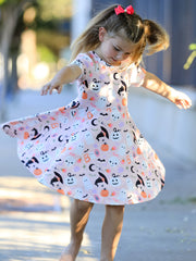 Halloween Ghost Girl Twirl Dress Short-sleeved