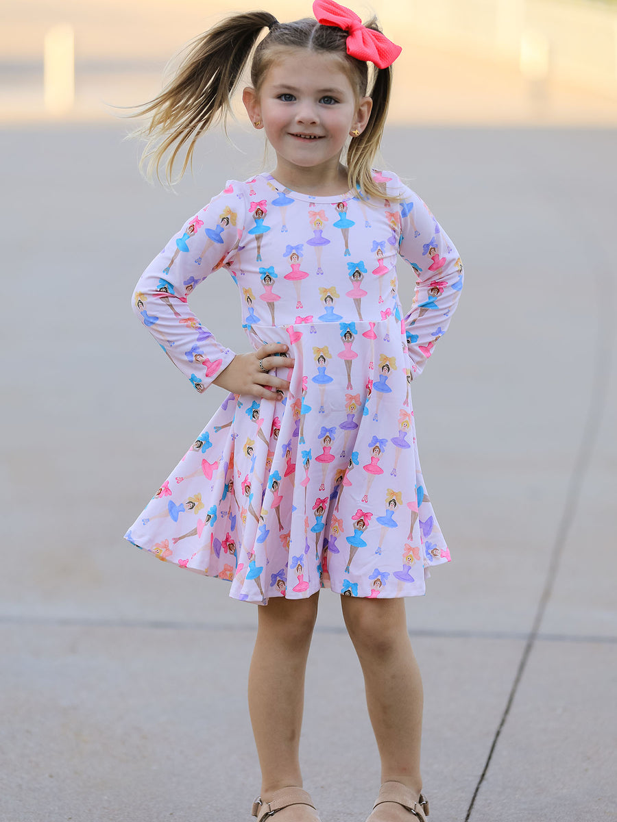 Fall Colorful Ballet Character Girls Long Sleeve Twirl Dress