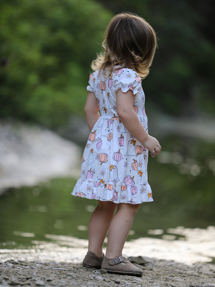 Halloween Pumpkin Ghost Print Cute Girls Dress