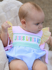 Jesus Loves Me "Embroidered Baby Girls Romper