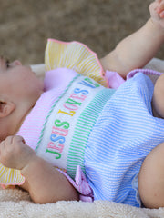 Jesus Loves Me "Embroidered Baby Girls Romper
