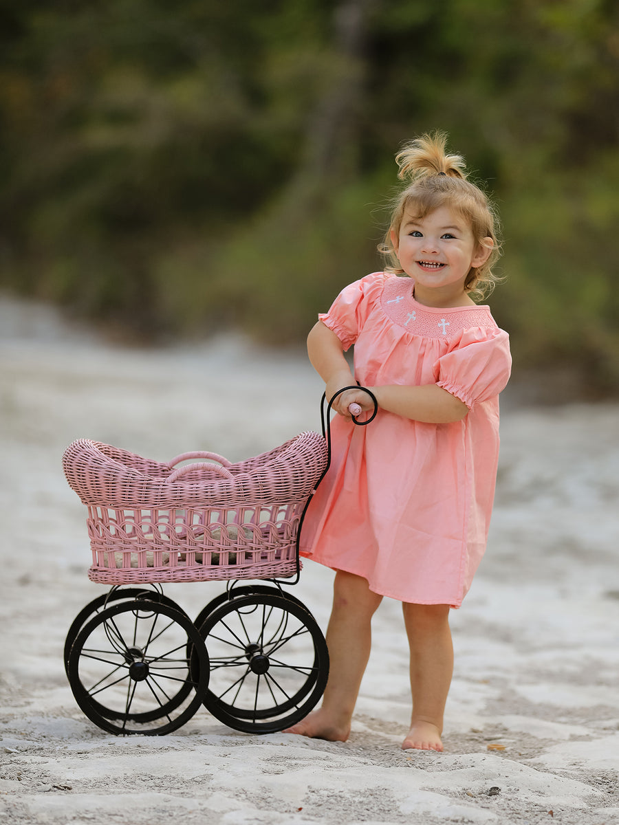 CORAL Smocked Church Christ Bishop Christening Dress