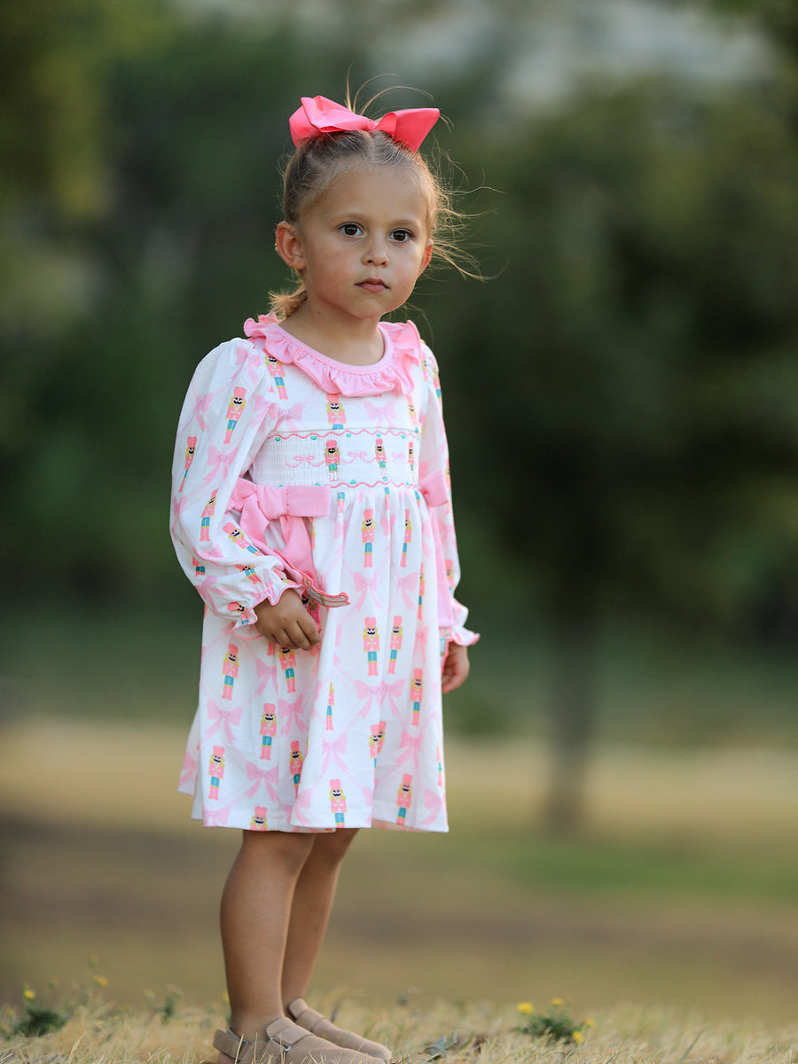 Girls Christmas Smocked Embroidery Dress