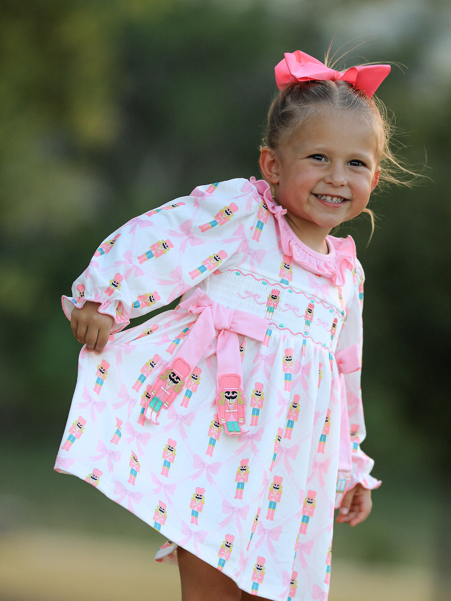 Girls Christmas Smocked Embroidery Dress