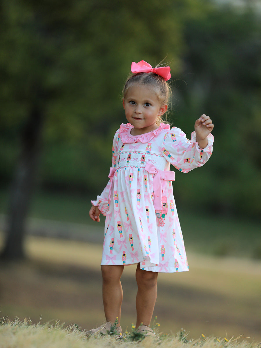 Girls Christmas Smocked Embroidery Dress