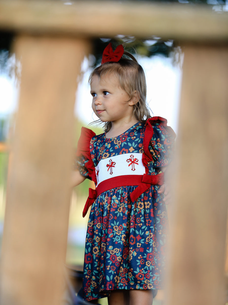 Vintage Floral Smocked Church Christ Bishop Christening Girl Dress