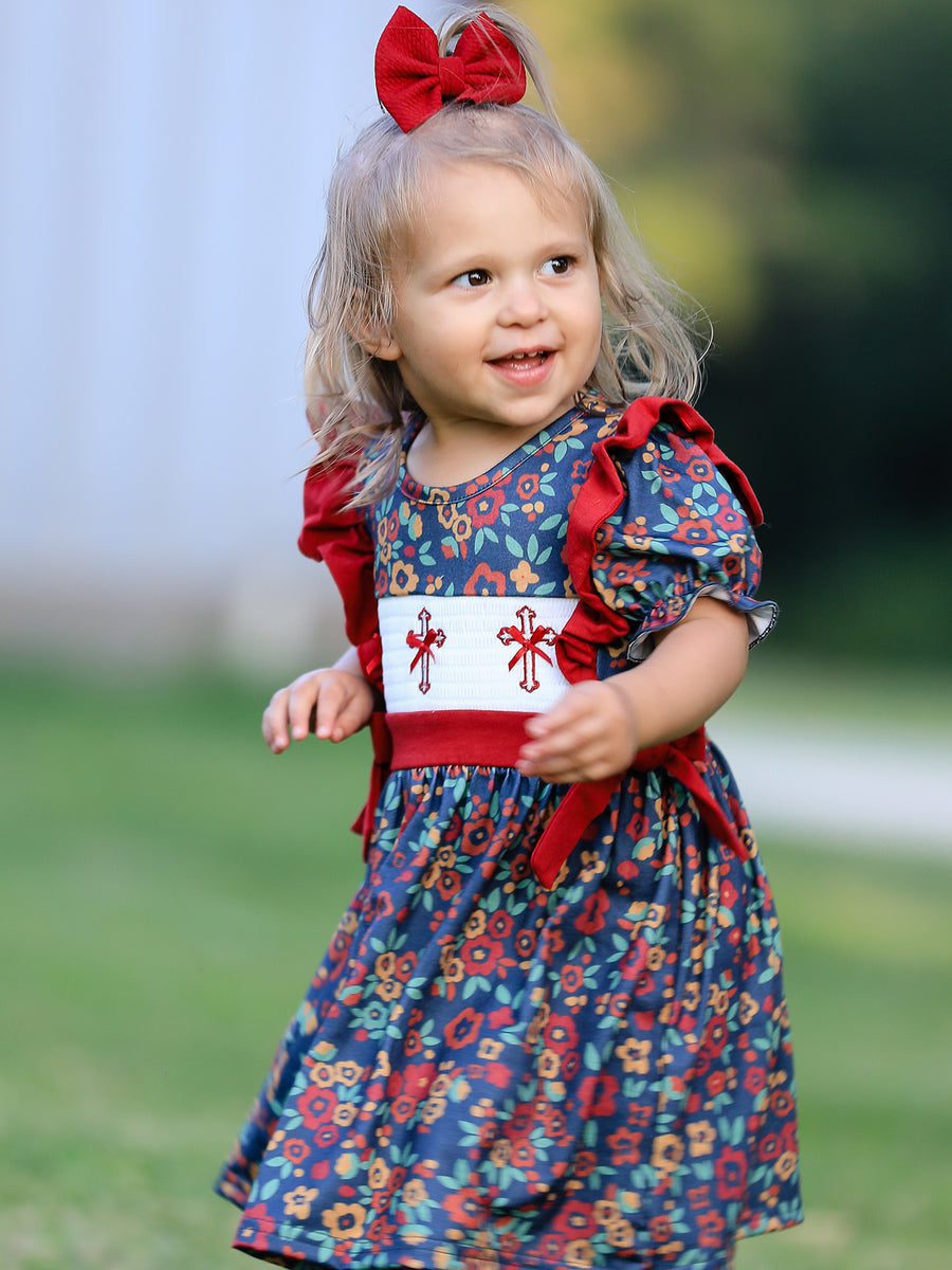 Vintage Floral Smocked Church Christ Bishop Christening Girl Dress