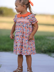 Fall Floral Smocked Petals Collar Girls Dress