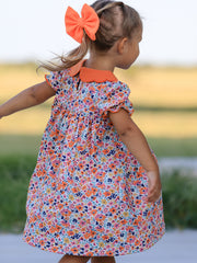 Fall Floral Smocked Petals Collar Girls Dress
