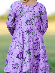 Fall Lavender Floral Print Girls Long Sleeve Twirl Dress