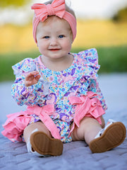 Unicorn Floral Print Girls Long Sleeve Romper