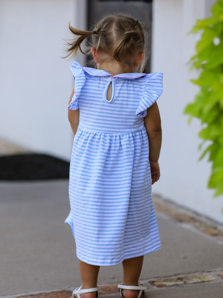PREORDER Back To School Girls Stripe Pencil Applique Bow Dress