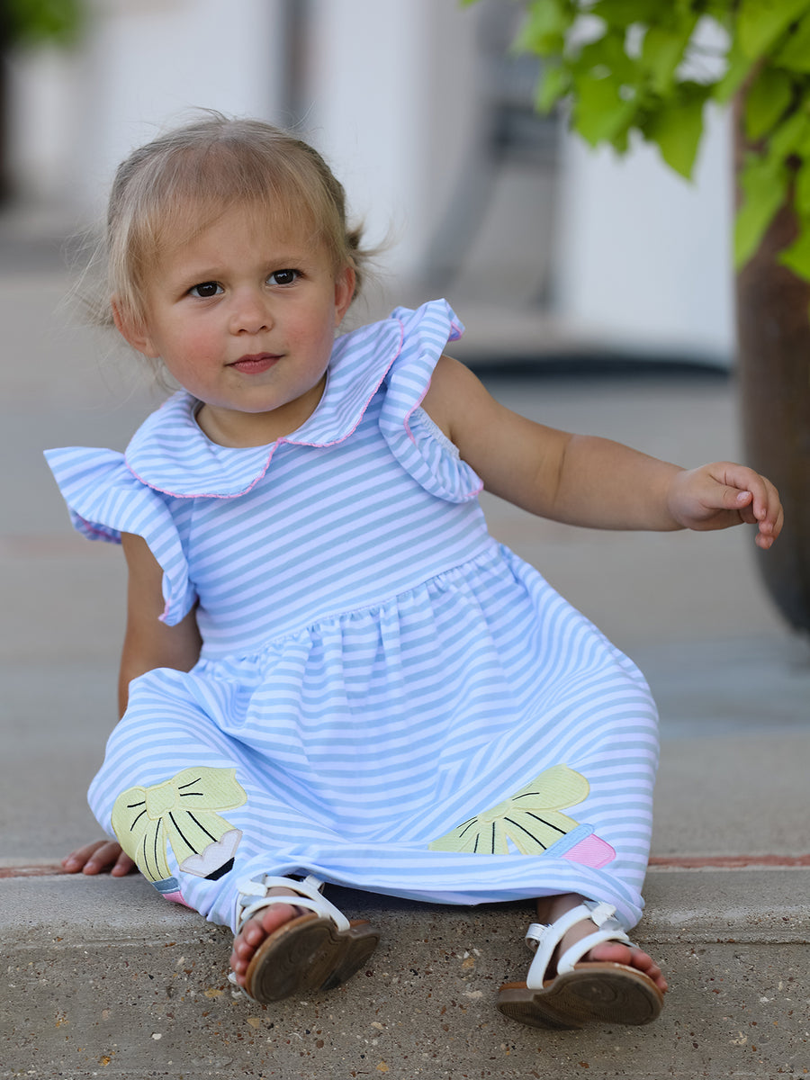 PREORDER Back To School Girls Stripe Pencil Applique Bow Dress