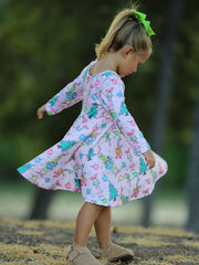 PREORDER Pink Christmas Character Print Long Sleeve Girls Dress