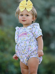 Girls Smocking Embroidered Floral Romper