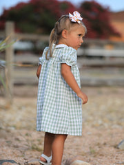 Fall Halloween & Thanksgiving Pumpkin Applique Plaid Green Girls Dress
