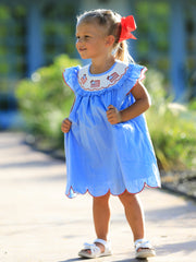 4th of July American Flag Girls Dress Ruffle Collar Scallop Hem