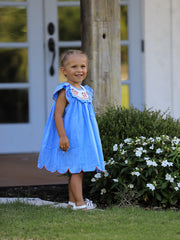 4th of July American Flag Girls Dress Ruffle Collar Scallop Hem