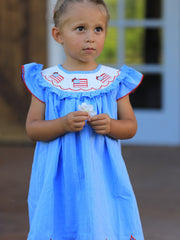 4th of July American Flag Girls Dress Ruffle Collar Scallop Hem