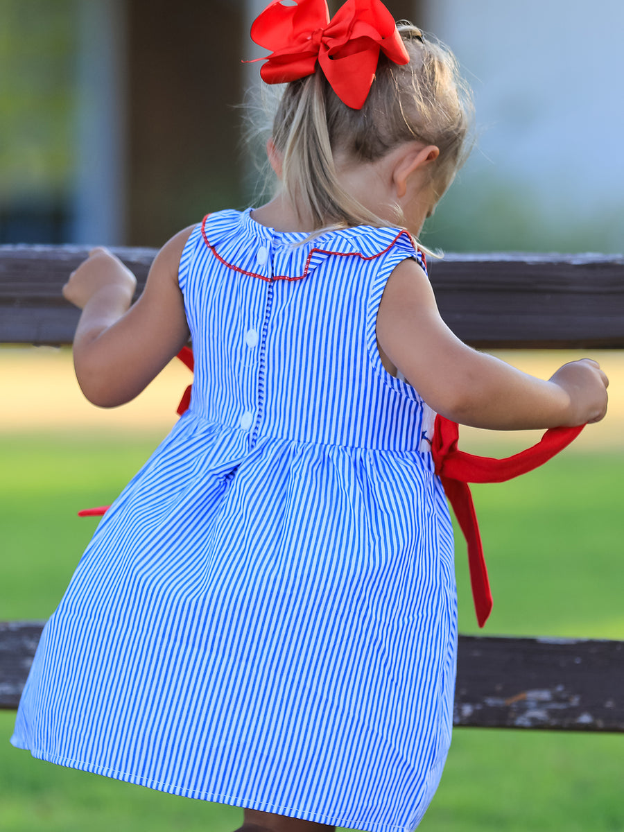 Girls 4th of July Twirl Dress Bow Smocked Embroidery