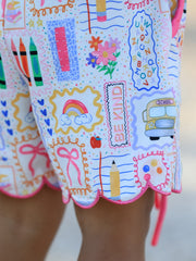 PREORDER Back to School Print Girl Short Set Scallop Hem