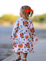 Thanksgiving Cute Turkey And Pie Print Design Girls Dress