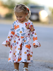 Thanksgiving Cute Turkey And Pie Print Design Girls Dress