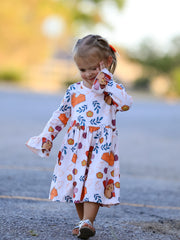 Thanksgiving Cute Turkey And Pie Print Design Girls Dress