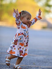 Thanksgiving Cute Turkey And Pie Print Design Girls Dress