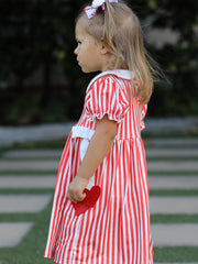 Valentine's Red Stripe Heart Dress for Toddler Girls