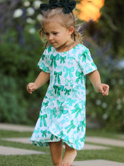 St. Patrick's Day Bow Print  Short Sleeves Girls Dress