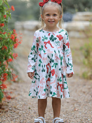 Girls Christmas Bow Print Dress