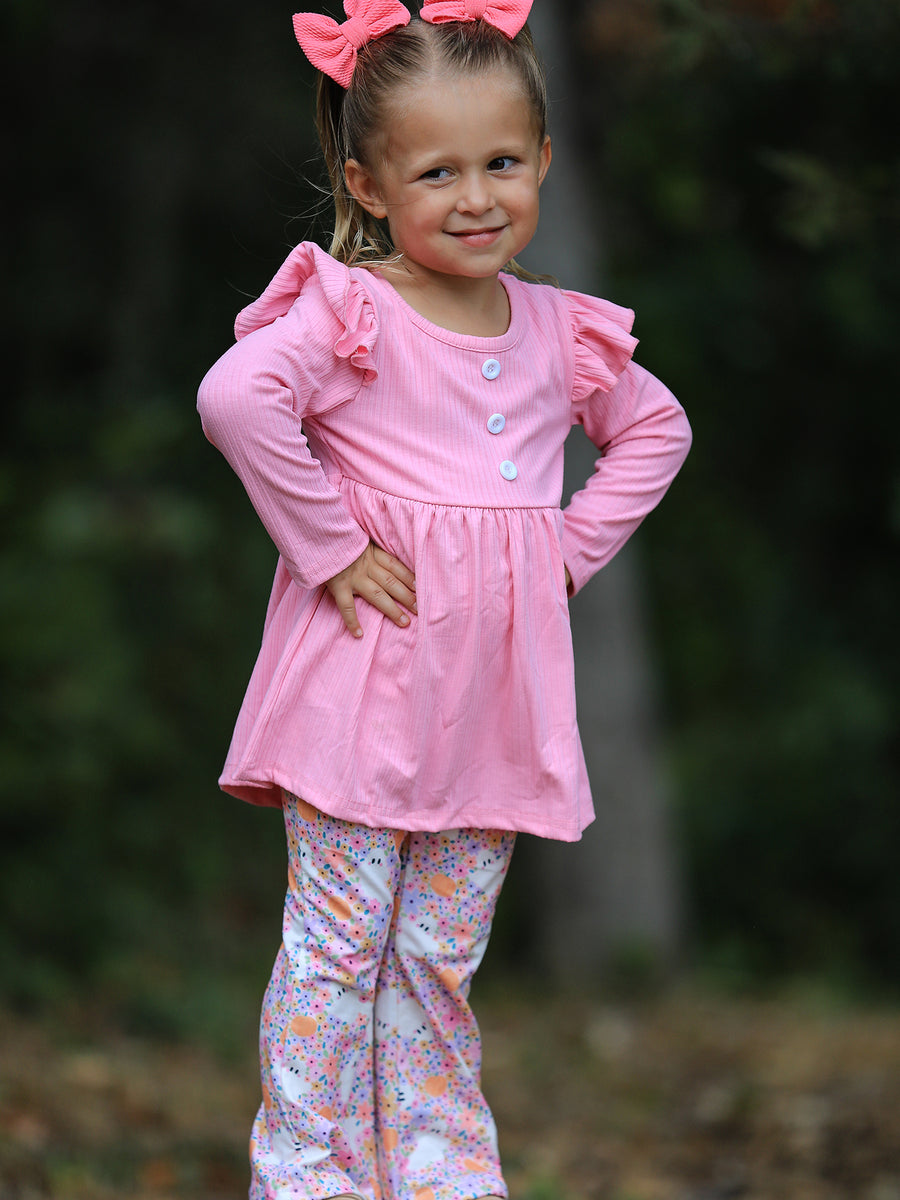 Halloween Ghost Girls Bell Bottom Pant Set Ruffle