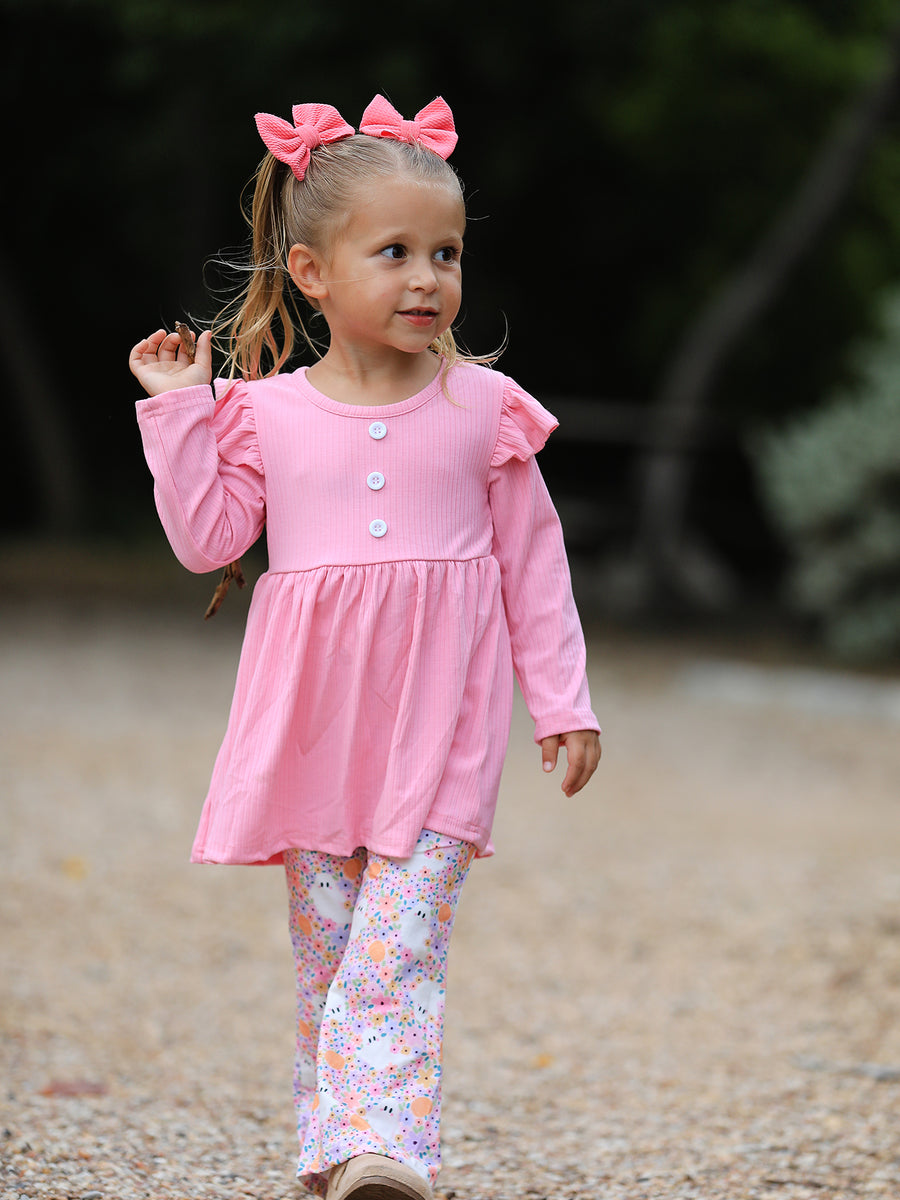 Halloween Ghost Girls Bell Bottom Pant Set Ruffle